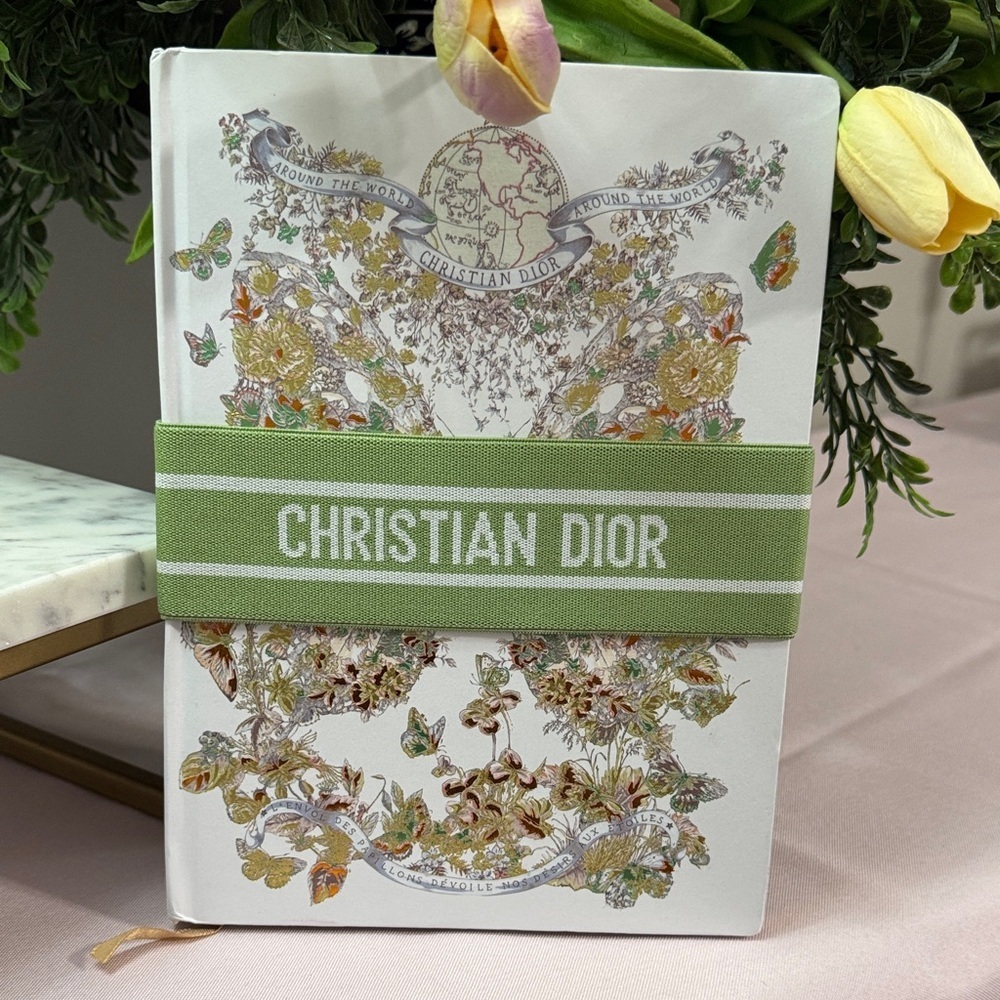 Dior Around the World Notebook with Gold and Green Globe Design